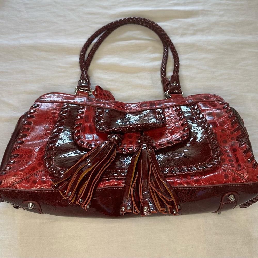 Madi Claire leather croc embossed ranch shoulder bag
